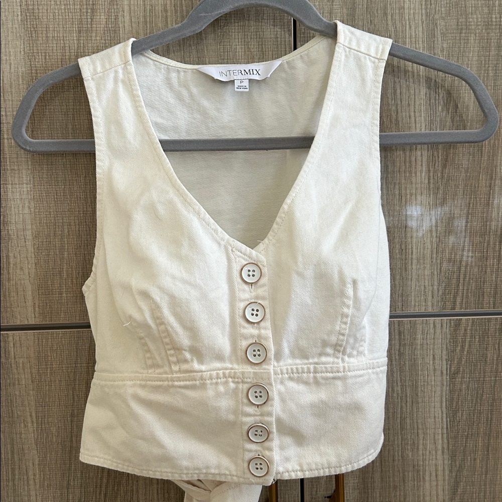 INTERMIX Cream Button-Front Tie-Back vest